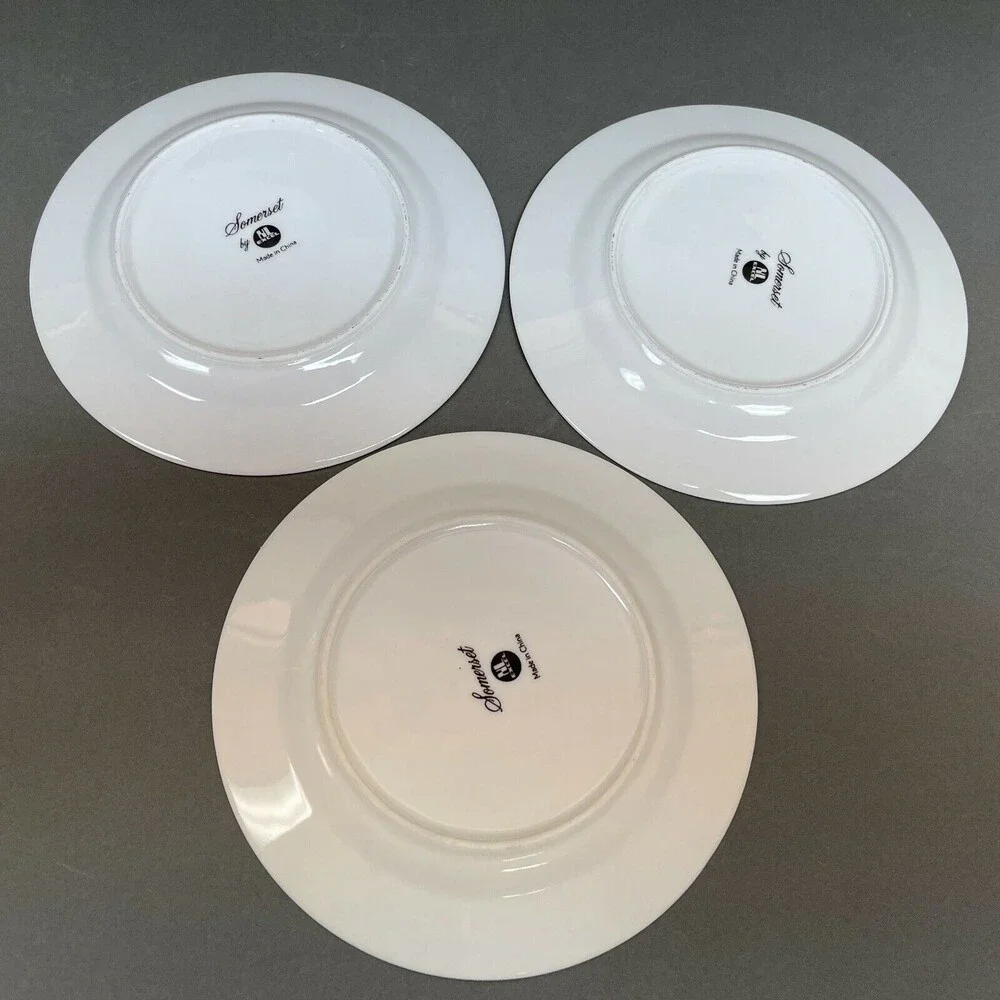 Somerset NL‎ Excel Bread & Butter Floral White Blue Platinum Trim Lot of 3